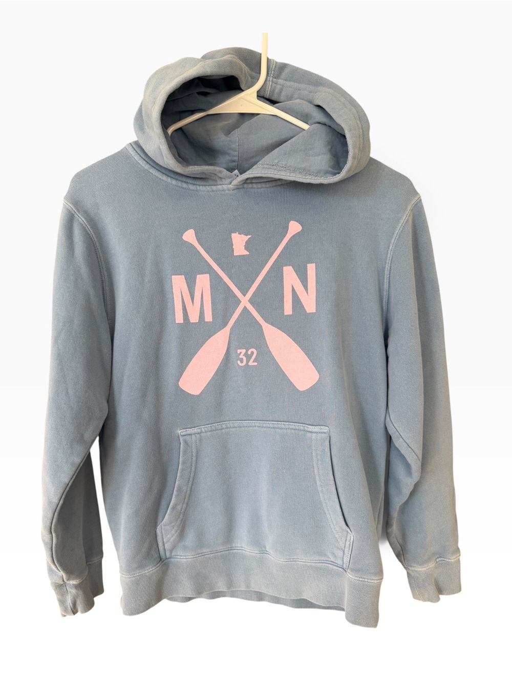 Girls MN Light Blue Hoodie with Pink Canoe Graphic